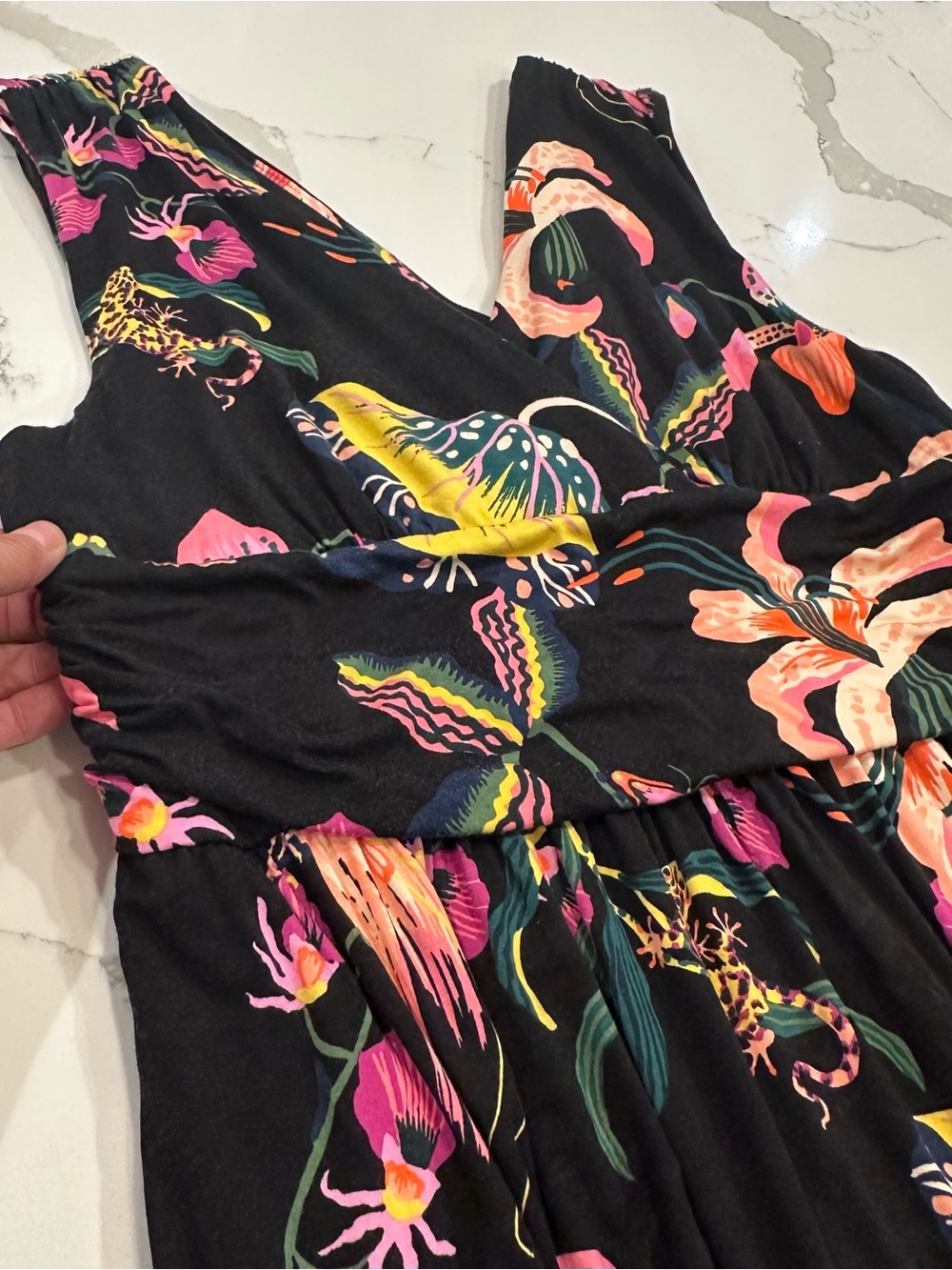 Soma Soft Jersey Sleeveless Maxi Dress XL Black Floral Tropical Resort Beach - Picture 7 of 11